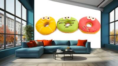 homemade donuts in colored glaze isolated o\ Wall mural